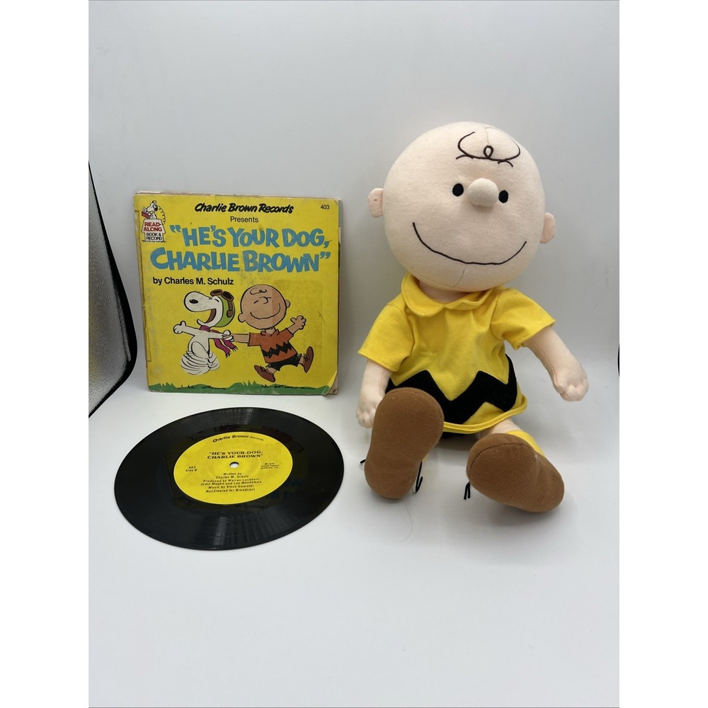 VTG 1978 Peanuts Book & Vinyl Record Set & 2011 15" Charlie Brown Plush Lot